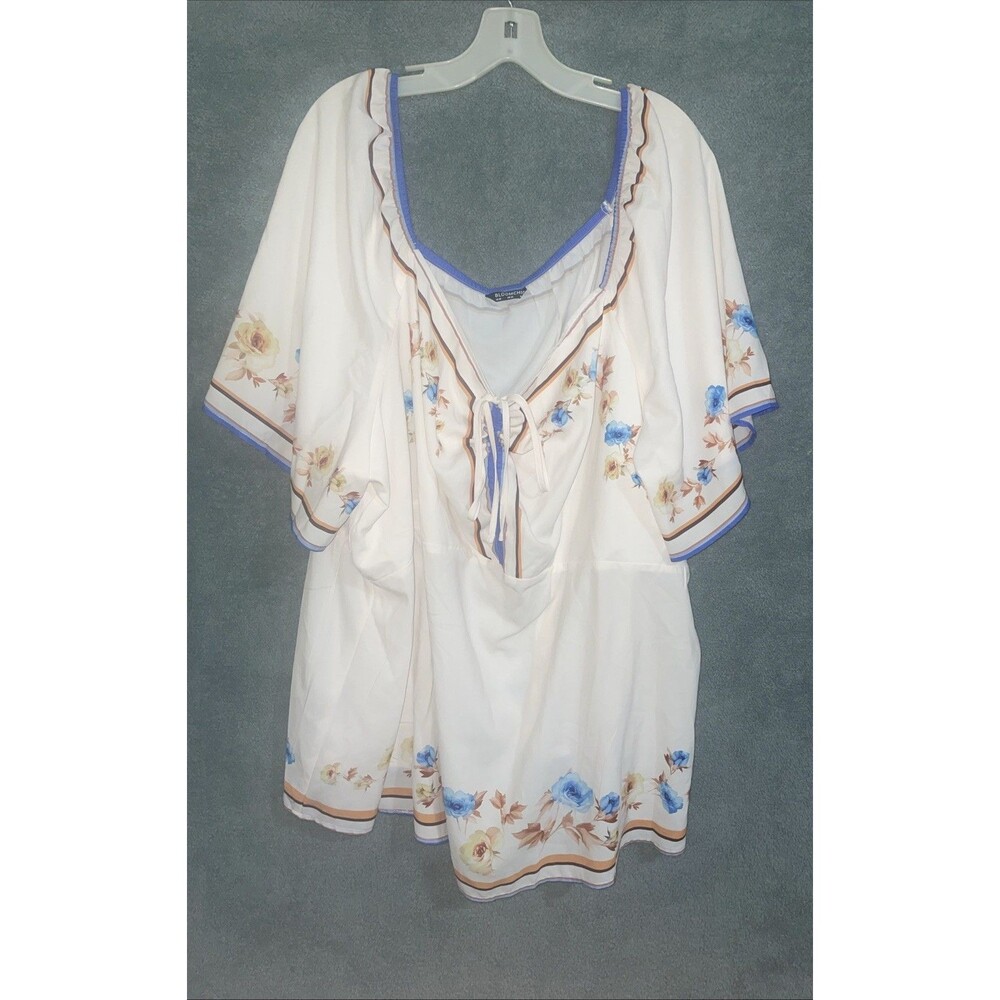 Bloom Chic Blouse Womens 28 White Peplum Floral Flutter Sleeve Career Casual